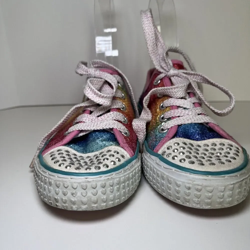 Paris Blues Sequin Rainbow Rhinestone Heart Sneakers Shoes Lace Up Girls Flats 1